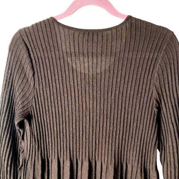 Eileen Fisher Wool Dress Sz S Brown Pleated Ribbed Lightweight Sweater Knit - Picture 6 of 13